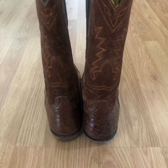 BACK AT THE RANCH El Rancho 12” Suede Leather/Ostrich Cowboy Boots - Picture 6 of 15